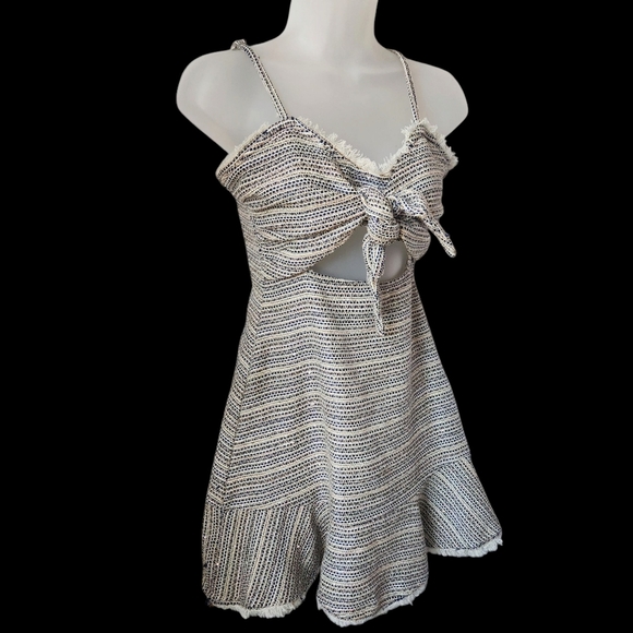 New Katwalk Sparkly Woven Chic Striped Cutout Fringe Hem Dress Size S - Picture 7 of 9